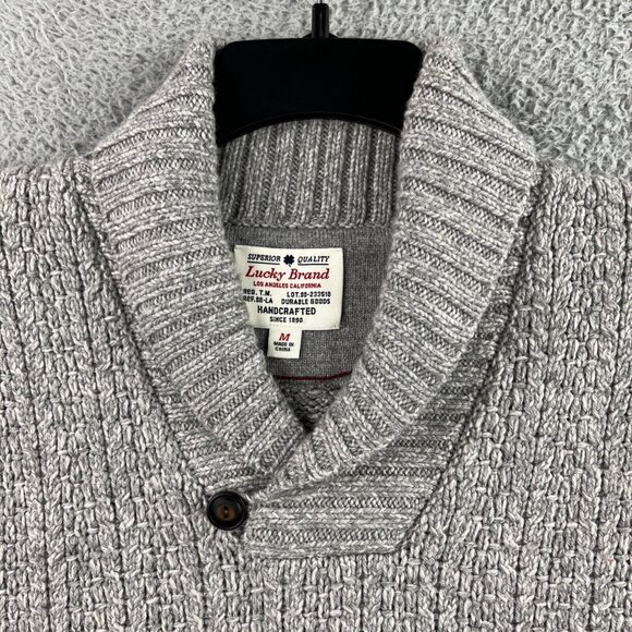Lucky Brand Sweater Men Medium Gray Shawl Collar Wool Cashmere Blend Handcrafted - Picture 5 of 16